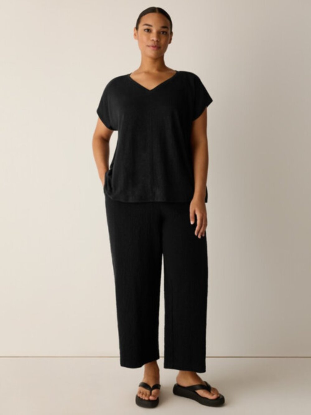 Eileen Fisher Organic Linen Jersey V-Neck Tee Boxy Fit Size 2X